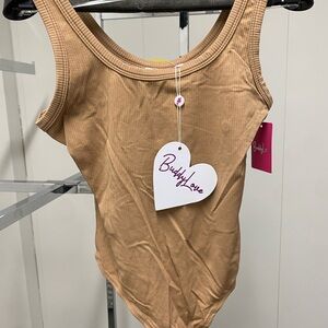 Buddy Love Camel Ribbed Bodysuit
